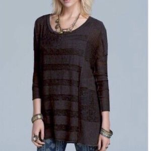 Free People grey sheer stripe oversized Henley XS